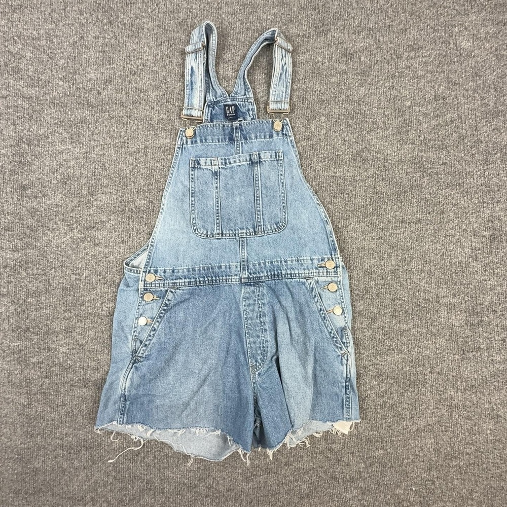 Gap Overalls Womens Medium Blue Denim Bib Shortalls 5 Inseam Adjustable Straps